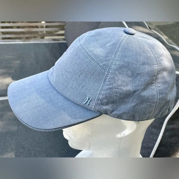 Hermes micro pinstripe cap, silver snaps, covered button,cotton, blue/white, 58 Hermes micro pinstripe cap, silver snaps, covered button  main image 4